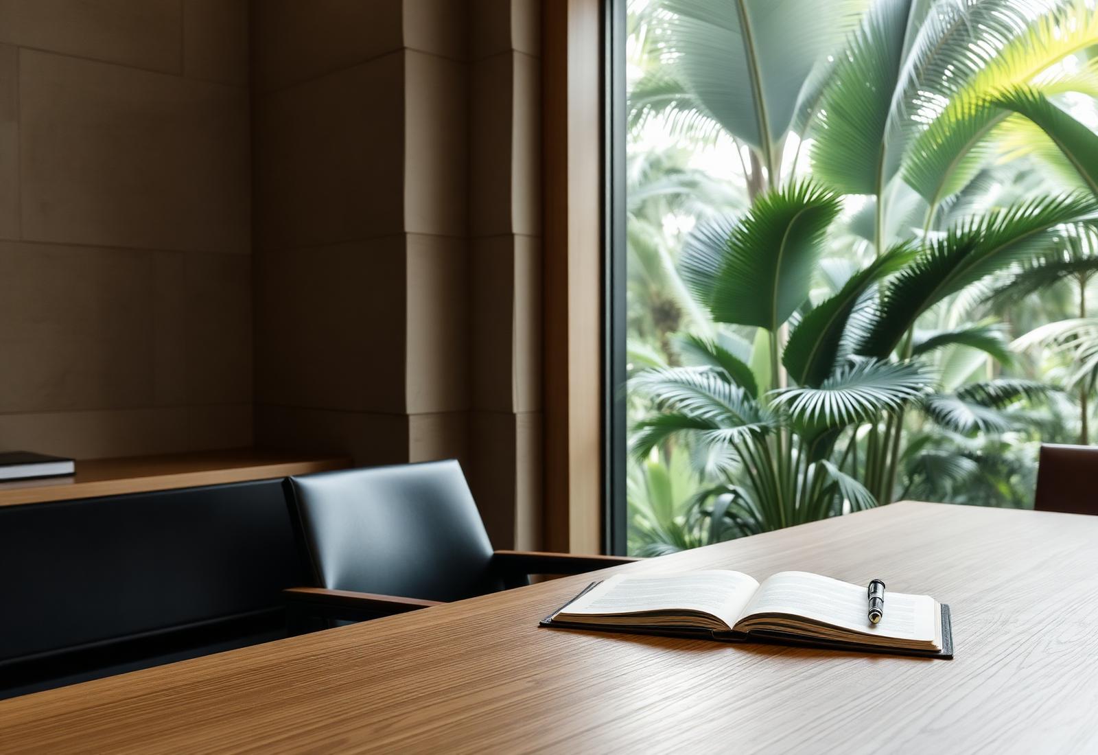 Bureau de conseil, bois naturel et végétation tropicale